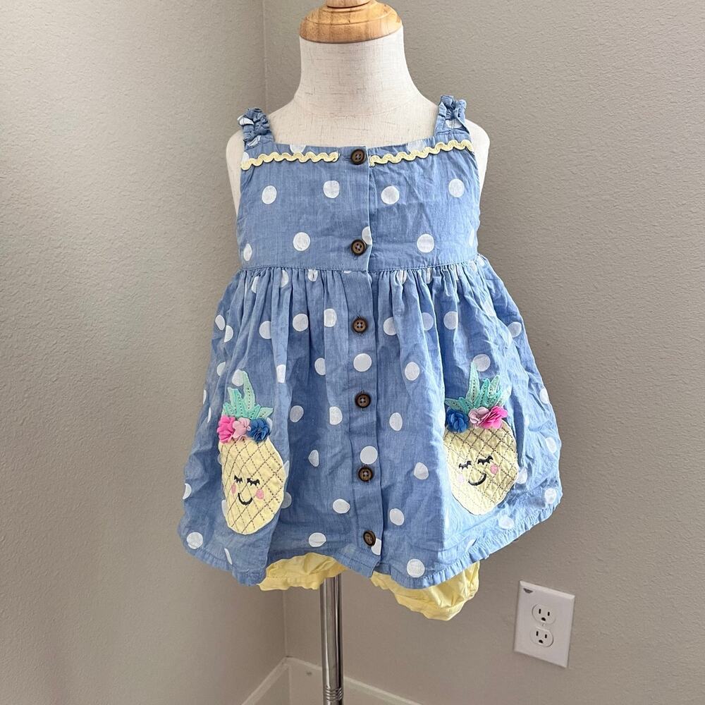 Monsoon Baby Pineapple Spot Chambray Top & Shorts Set Blue - 2/3Y
